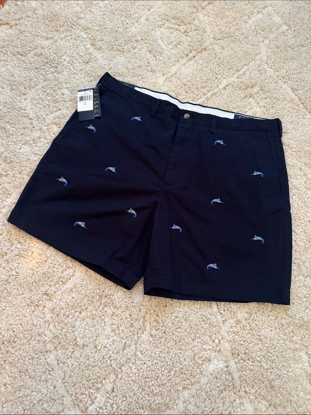 NWT - Men’s Polo Navy Embroidered Swordfish Shorts